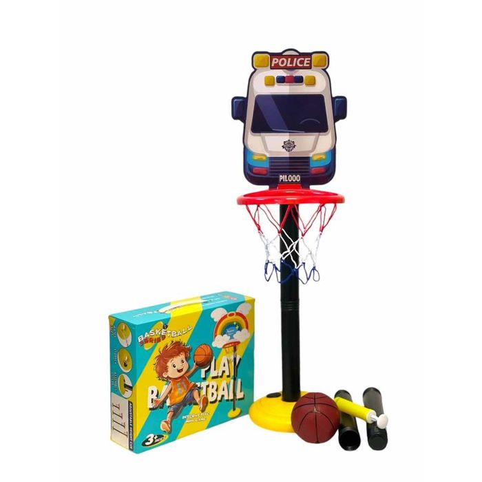 Детски Баскетболен кош на стойка с помпа и топка 109см дино полицейски