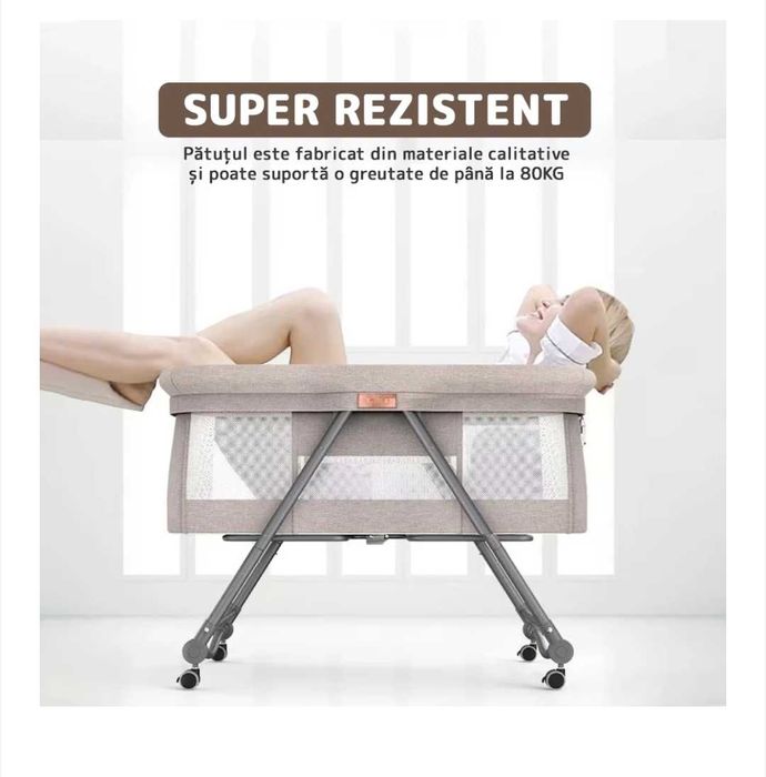 Patut Pliabil 3 trepte de inclinare, sistem de legănare - maroniu.