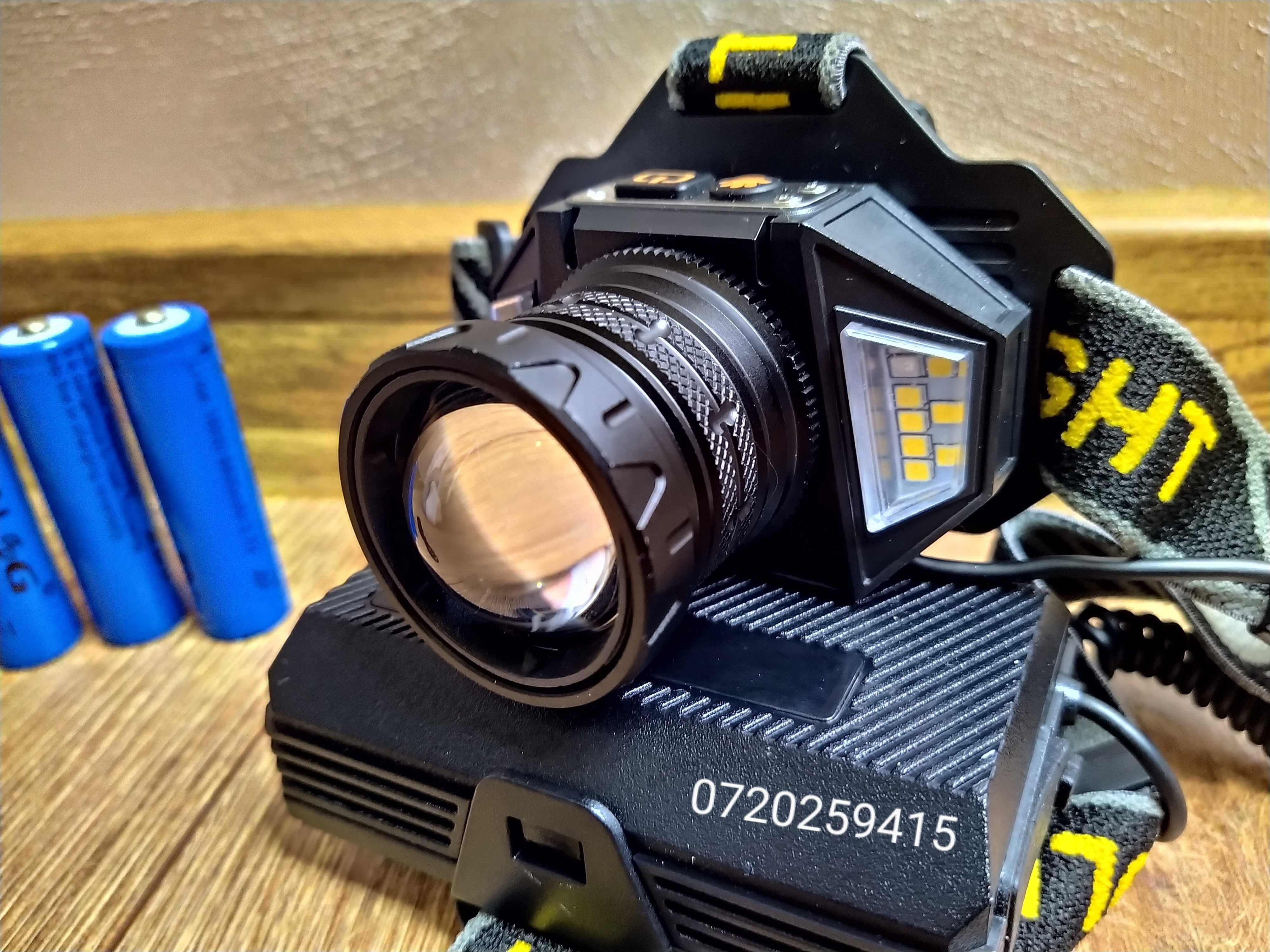 Lanterna Frontala Puternica cu LED dublu tip laser, senzor miscare