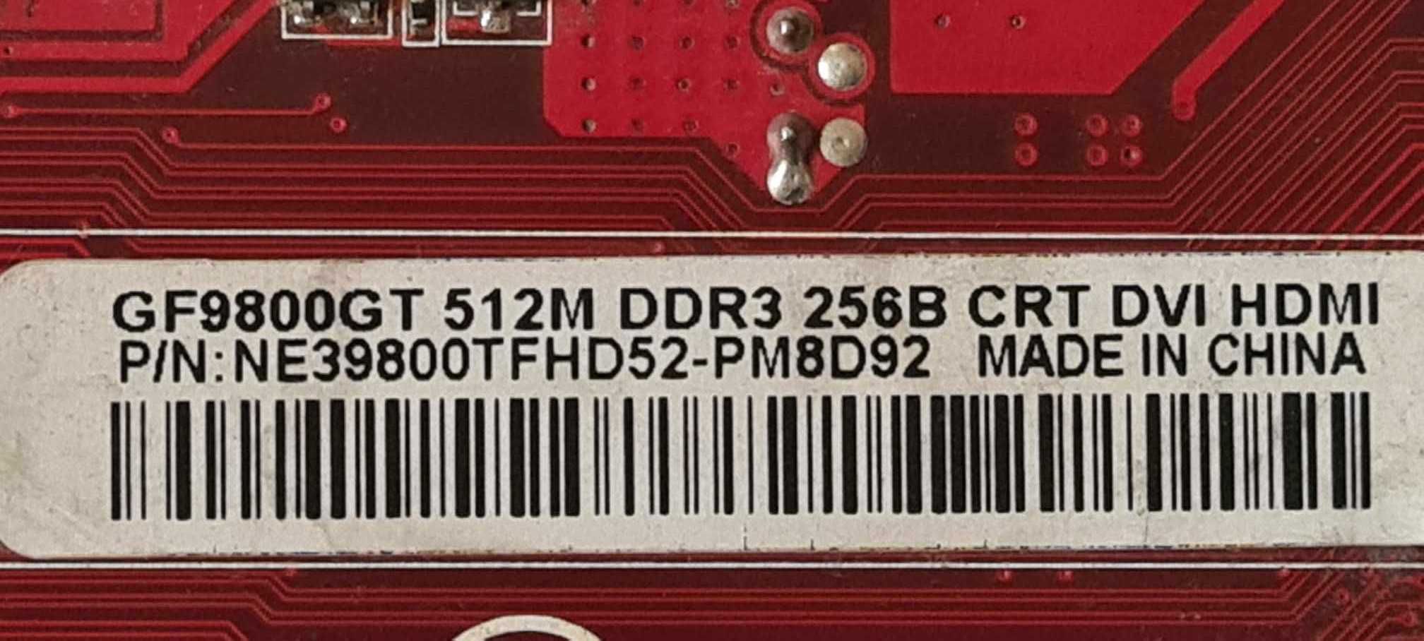 Placa video de 512 Mb cu 256 bit Nvidia GeForce 9800 GT
