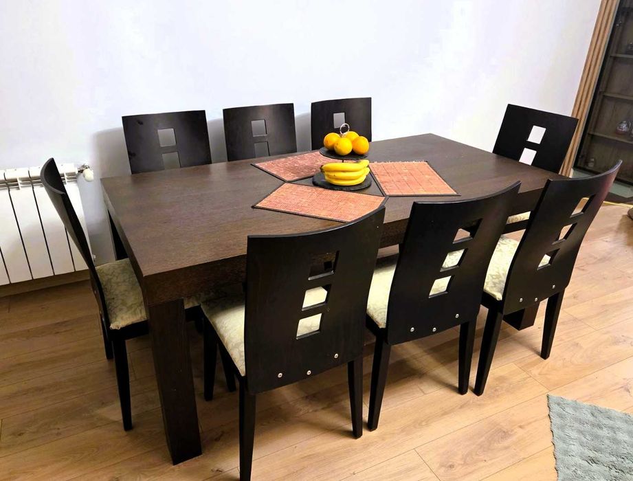 Масивна Трапезна Маса - 180Д - 90Ш - 76В - 490 Лева + 8 Стола