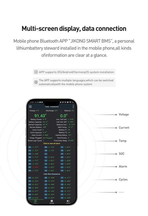 BMS JK 2A Balansare 200Ah Continuu 350Ah Bluetooth, RS485/CAN Optional