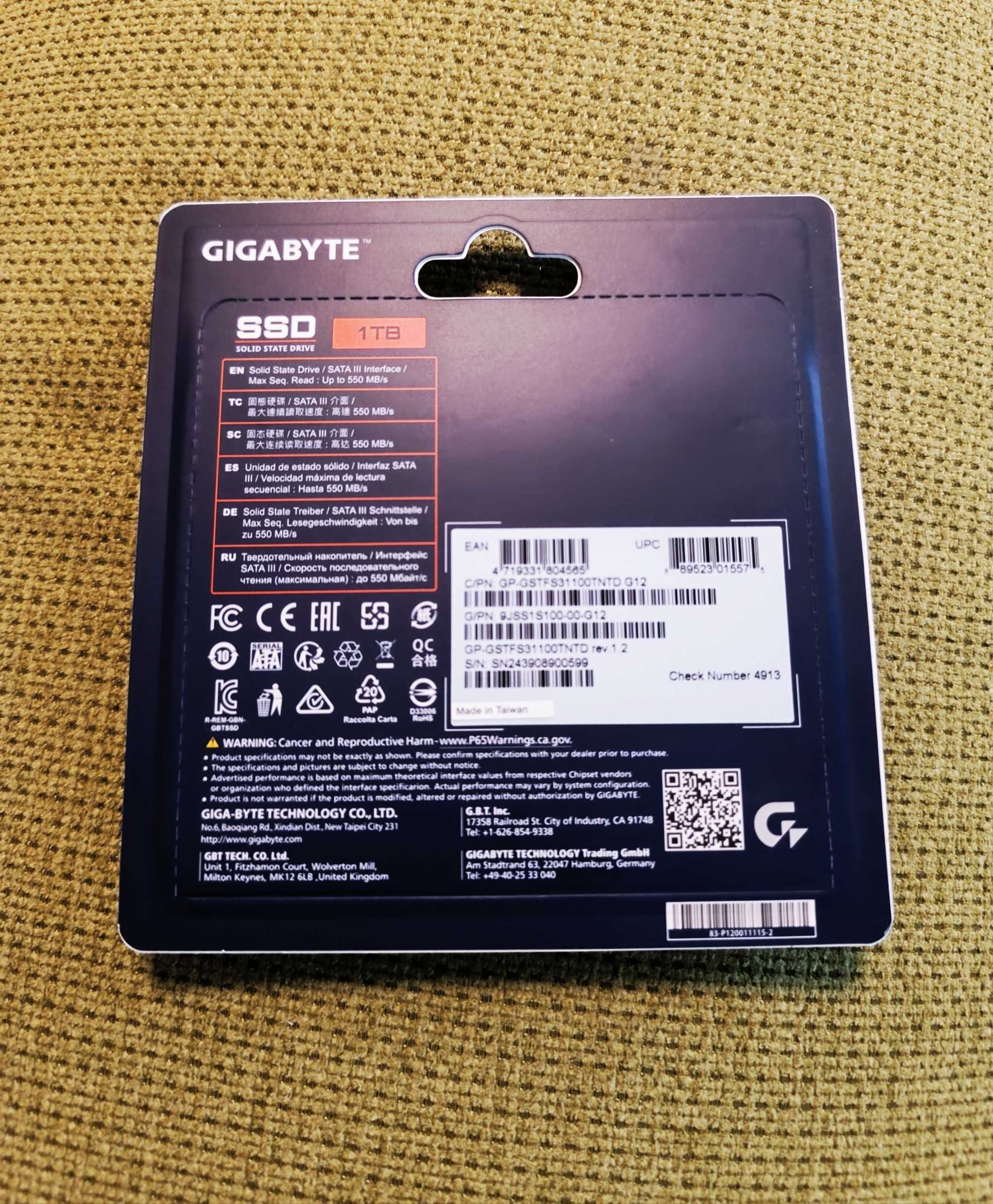 Нов SSD 1TB 2.5" Gigabyte твърд диск за компютър и лаптоп SATA III