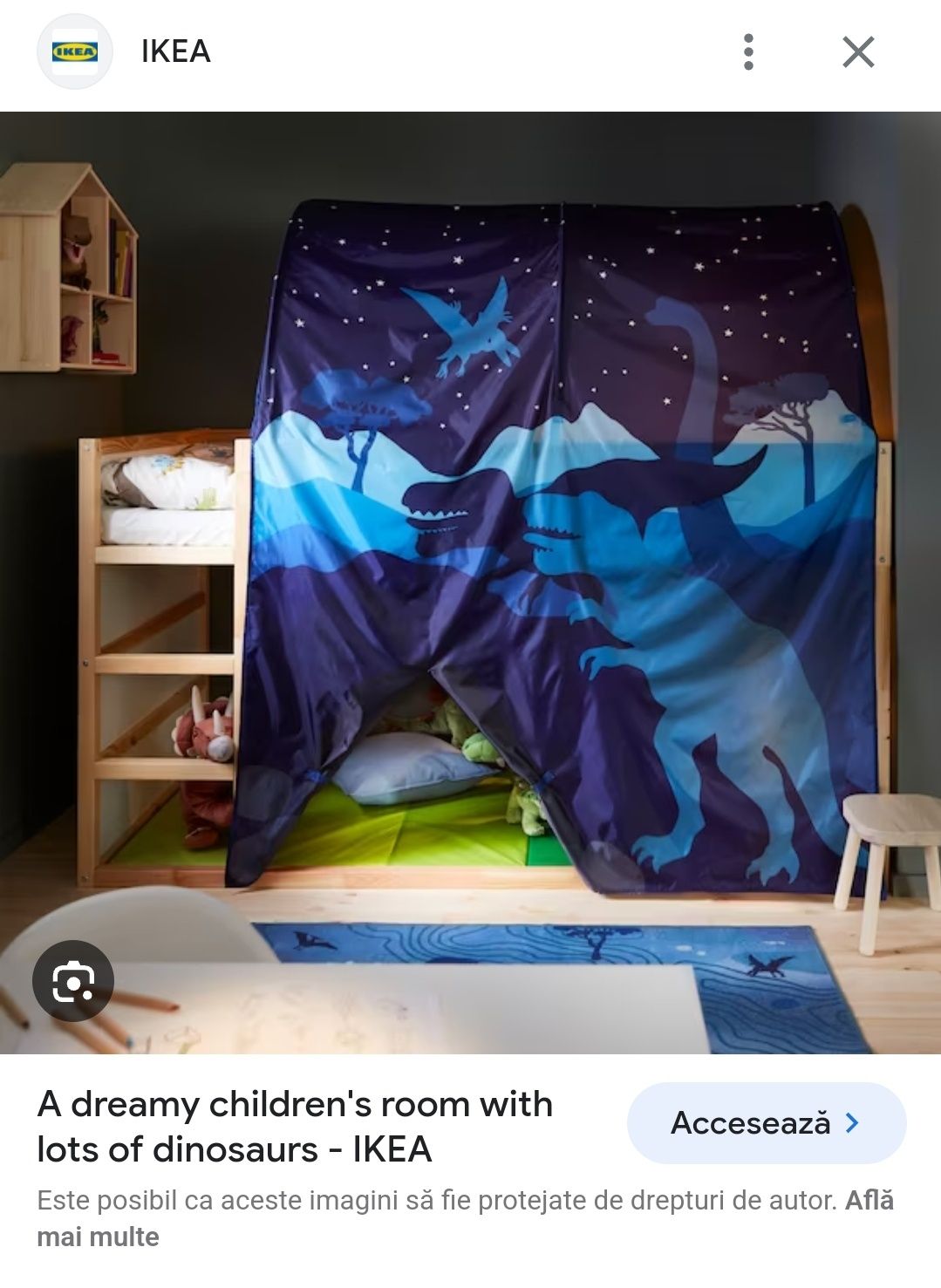 Cort pentru pat Ikea -design cu dinozauri culoare albastru inchis