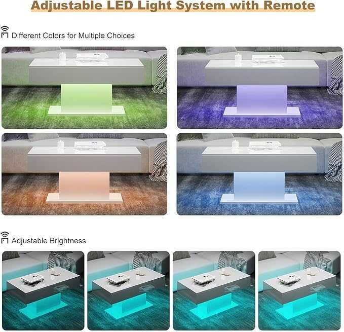 LED лед холна маса модерни маси с 16 цвята LED светлини, Бяла и Черна