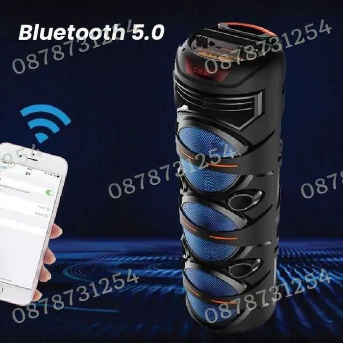 Голяма и Мощна Тонколона 3х8 инча с Безжичен Микрофон и Дистанционно