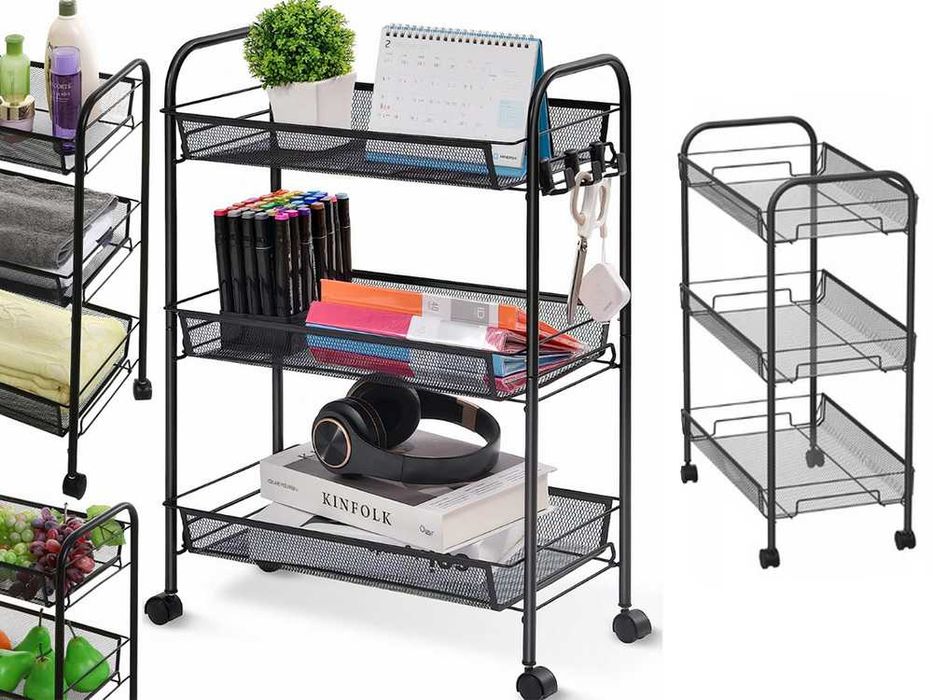 Etajera metalica pe roti cu 3 nivele Raft organizator tip carucior