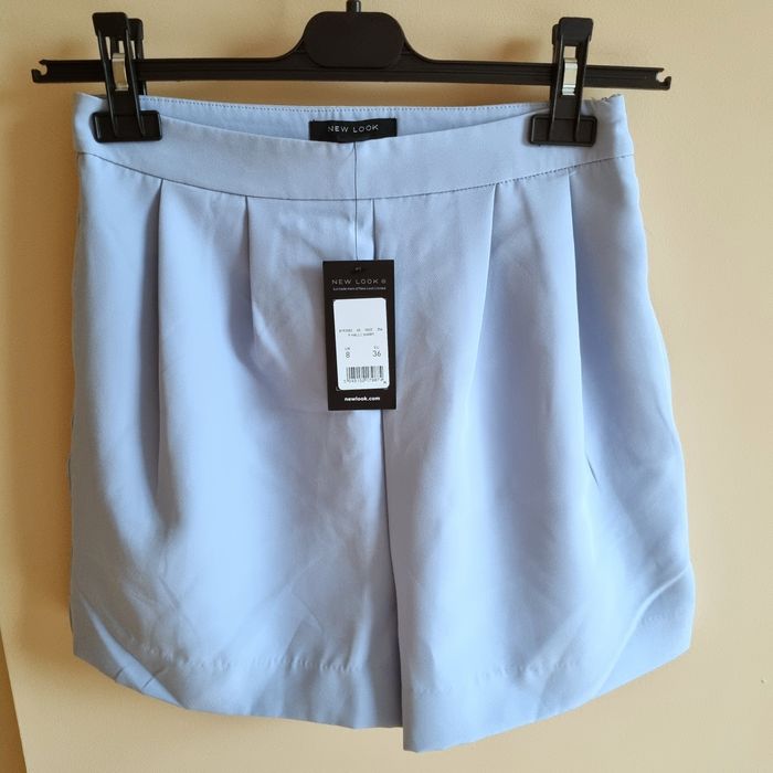 Къси панталонки XS/34 New Look сини елегантни висока талия цип  басти