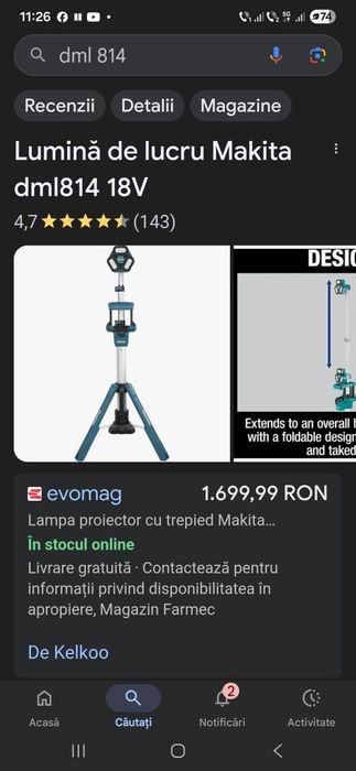 Trepied cu lumini 360°  makita m18 dml 814