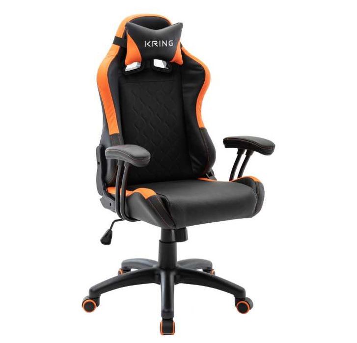 Scaun gaming copii Kring Icarus, suport cervical, PU, Negru/Portocaliu
