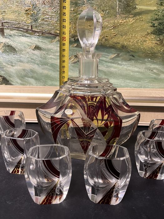 Колекционерски,кристал Бохемия/Чехословакия/-гарафа със шест чашки