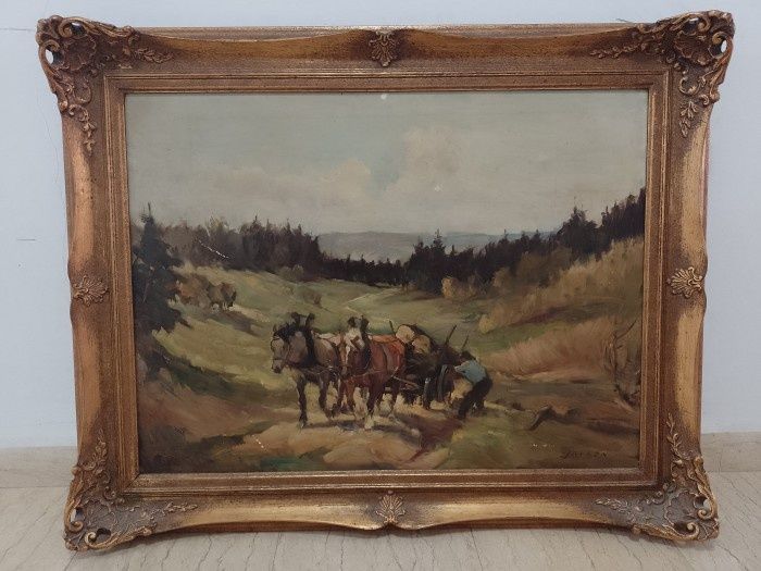 Ulei pe panza o lucrare veche semnată încadrata într-o ramă Blondel di