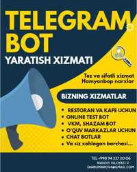 Telegram Bot Yaratish Xizmati 5$ evaziga. Sifatli xizmat