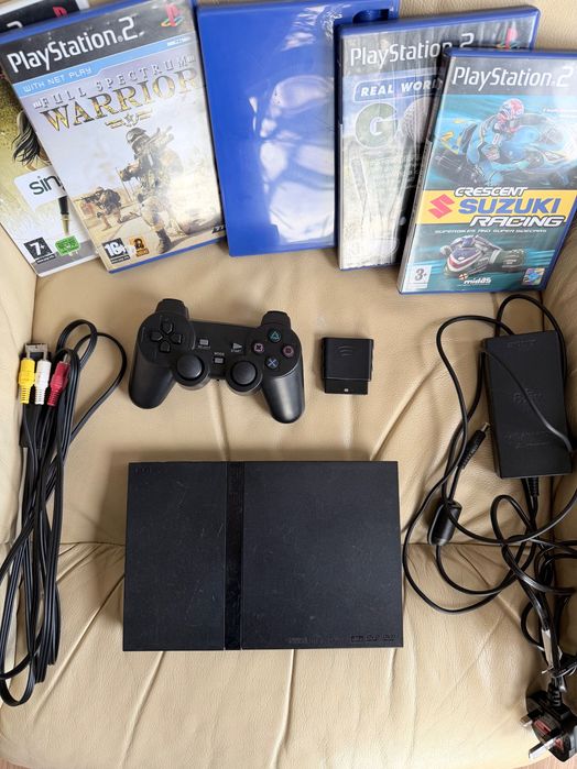 PlayStation 2 Slim (черен) + безжичен джойстик