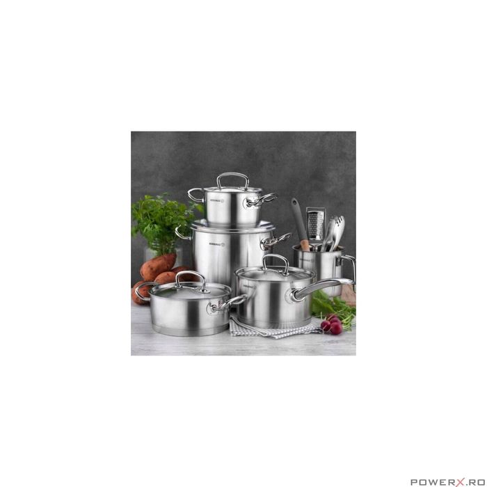 Oala din inox cu capac, capacitate 9.5 litri 28x16 cm, Korkmaz