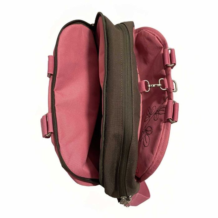 Чанта за през рамо American Tourister, кафява и розова, бродирана