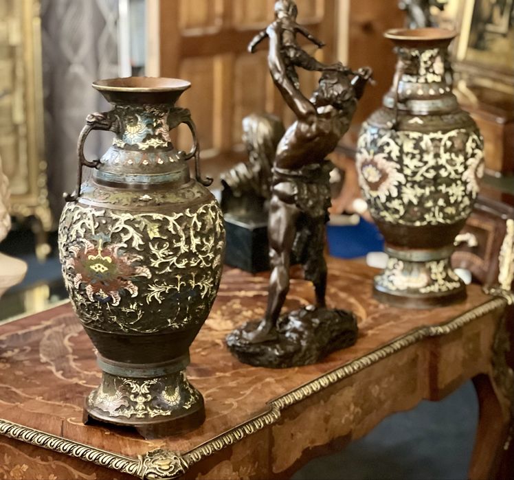 Pereche Vaze antice cloisonné - bronz emailat