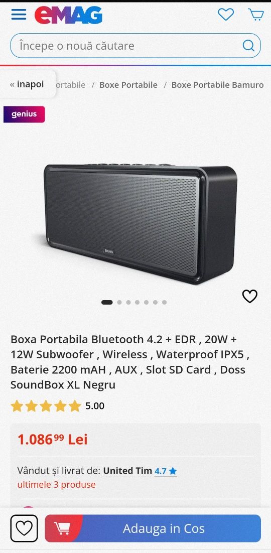 Vând boxa Doss Soundbox XL bluetooth