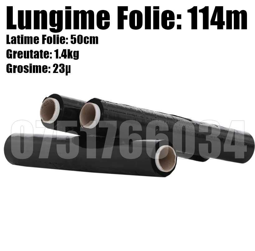 Folie Stretch Manuala Neagra Impachetat Ambalat 1.4kg Lat 50m