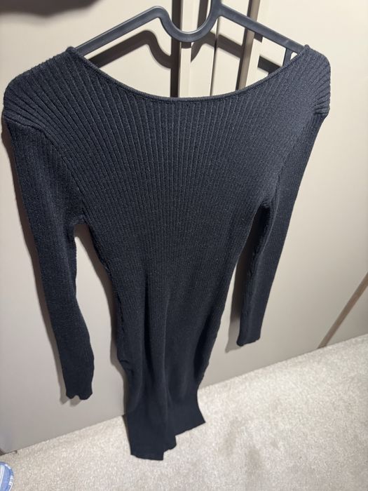 Плетена черна миди рокля с гол гръб и синджир! Универасален размер