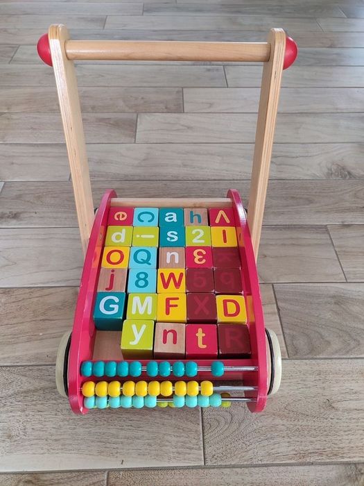Jucarie carucior din lemn, cu abac si 30 de cuburi, Janod