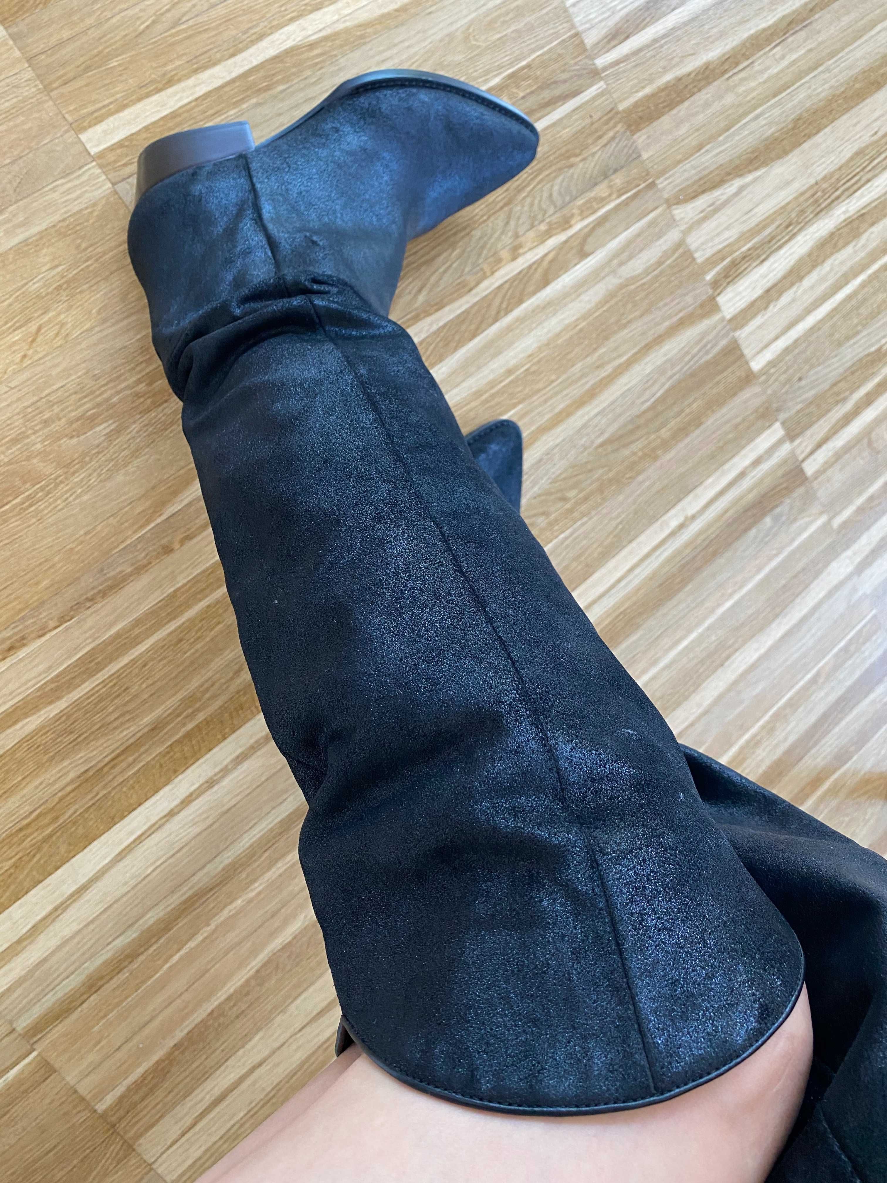 Musette - Cizme cowboy boots - din piele intoarsa, neagra sclipitoare