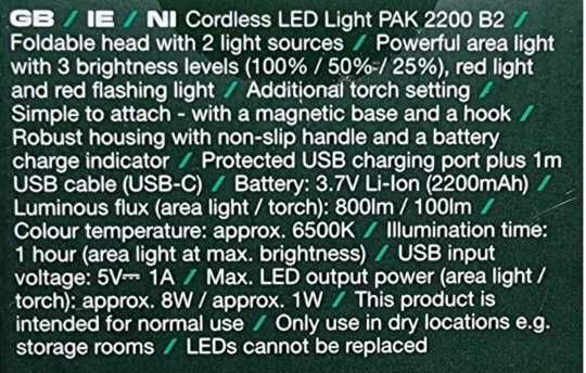 Parkside акумулаторнa сгъваема лампа 4 V-800 Lm