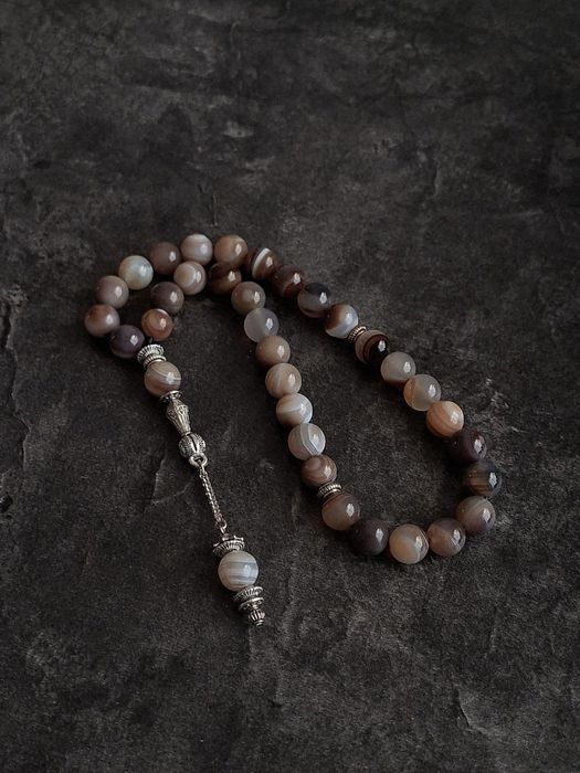 Премиальные четки(тасбих) ручной работы из белого агата — 33 бусины