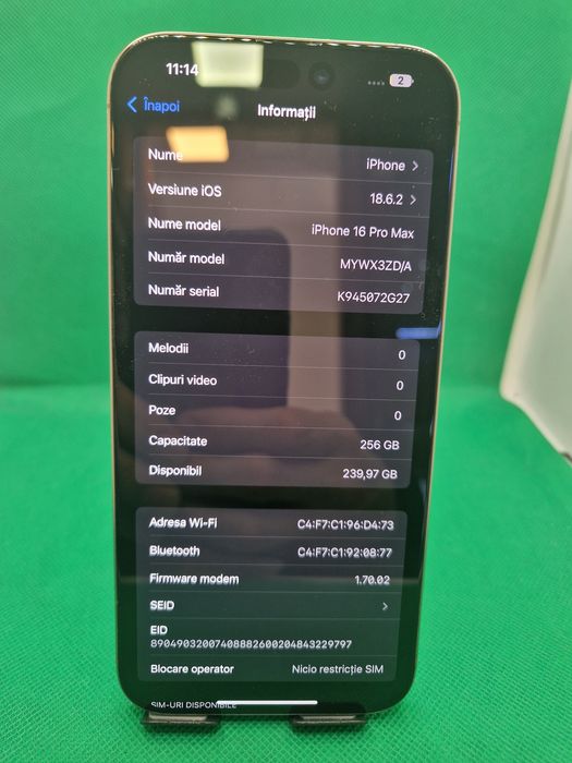 iPhone 16 pro max 256gb baterie 96% Amanet Crangasi Lazar 41557