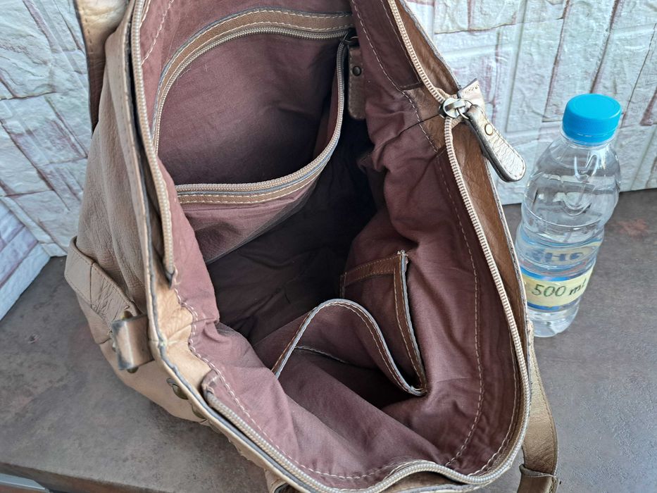 дамска чанта,бежова кожена торба-естествена кожа