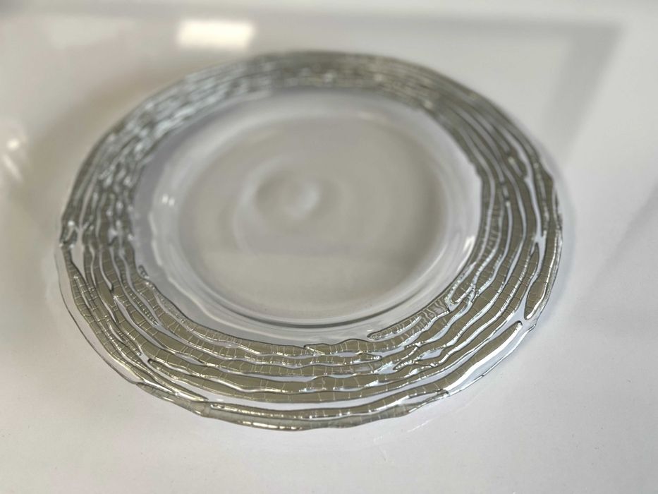Platouri farfurii suport din sticla 33 cm evenimente margine ARGINTIE