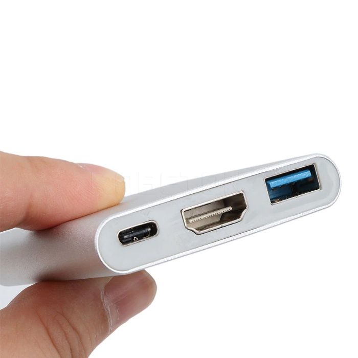 Алуминиев Type-C(USB-C) хъб към HDMI/USB 3.0/Type-C конвертор + Гаранц