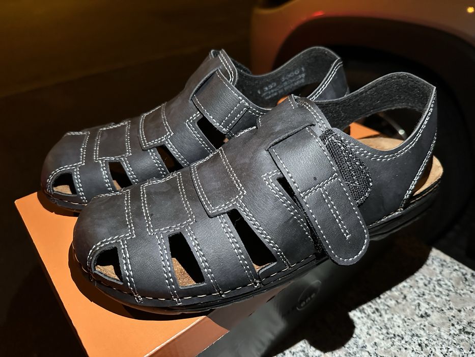 Sandale barbati noi, piele, nepurtate