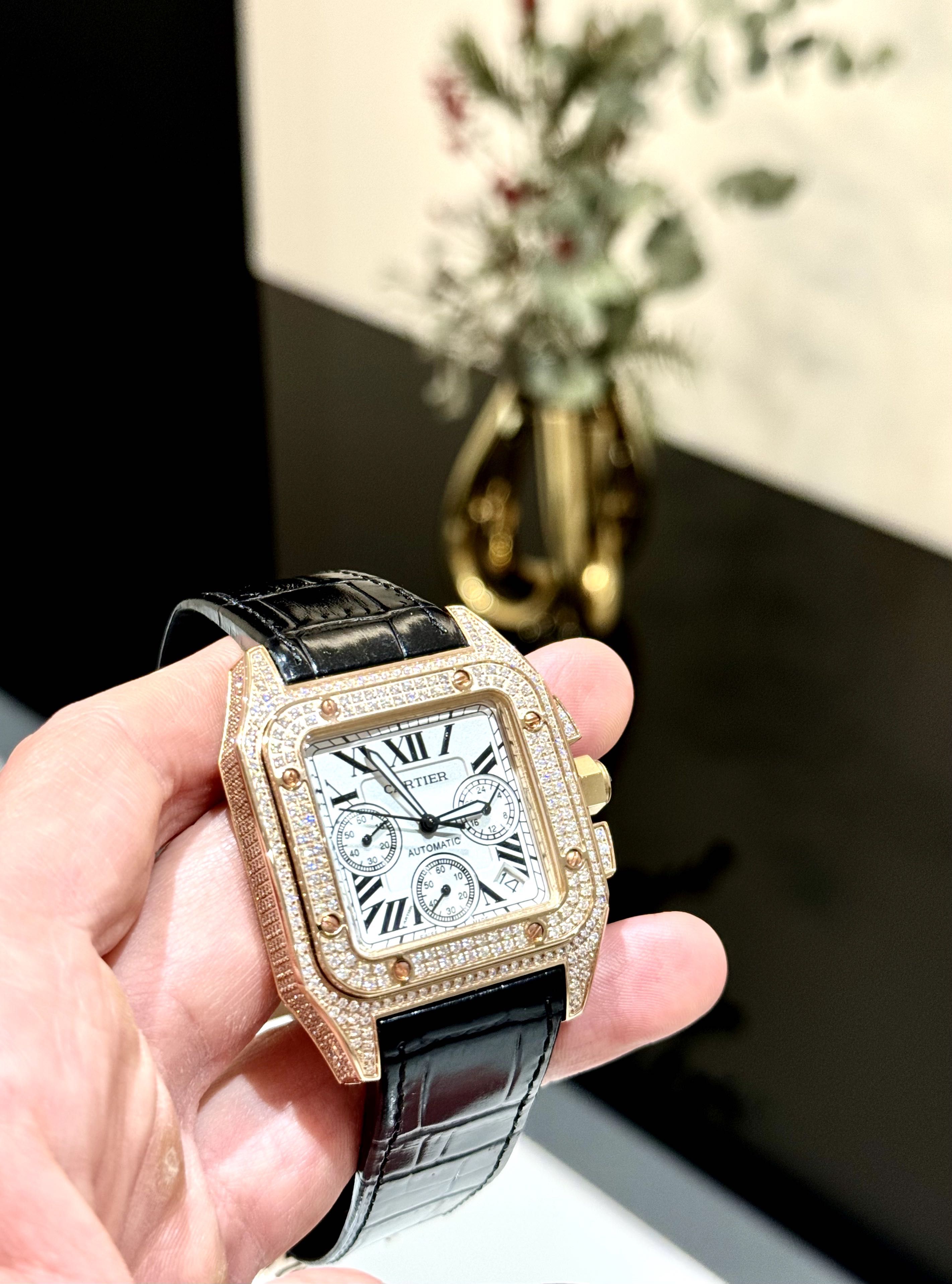 Cartier Santos 100XL Rosé Gold Full Diamond