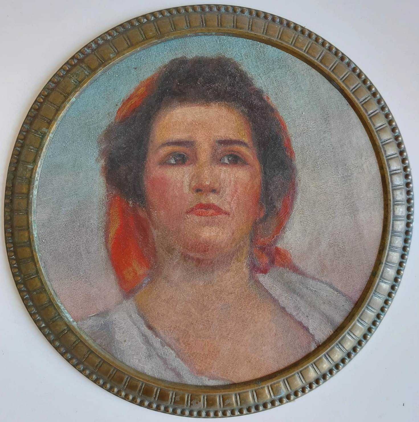 Trablou vechi, portret de femeie, ulei/panza/carton, in rama de ALAMA.