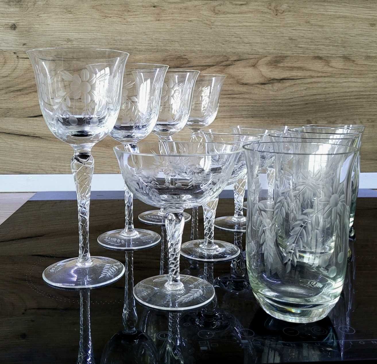 WMF Уникален антикварен комплект кристални гравирани чаши Германия 40-
