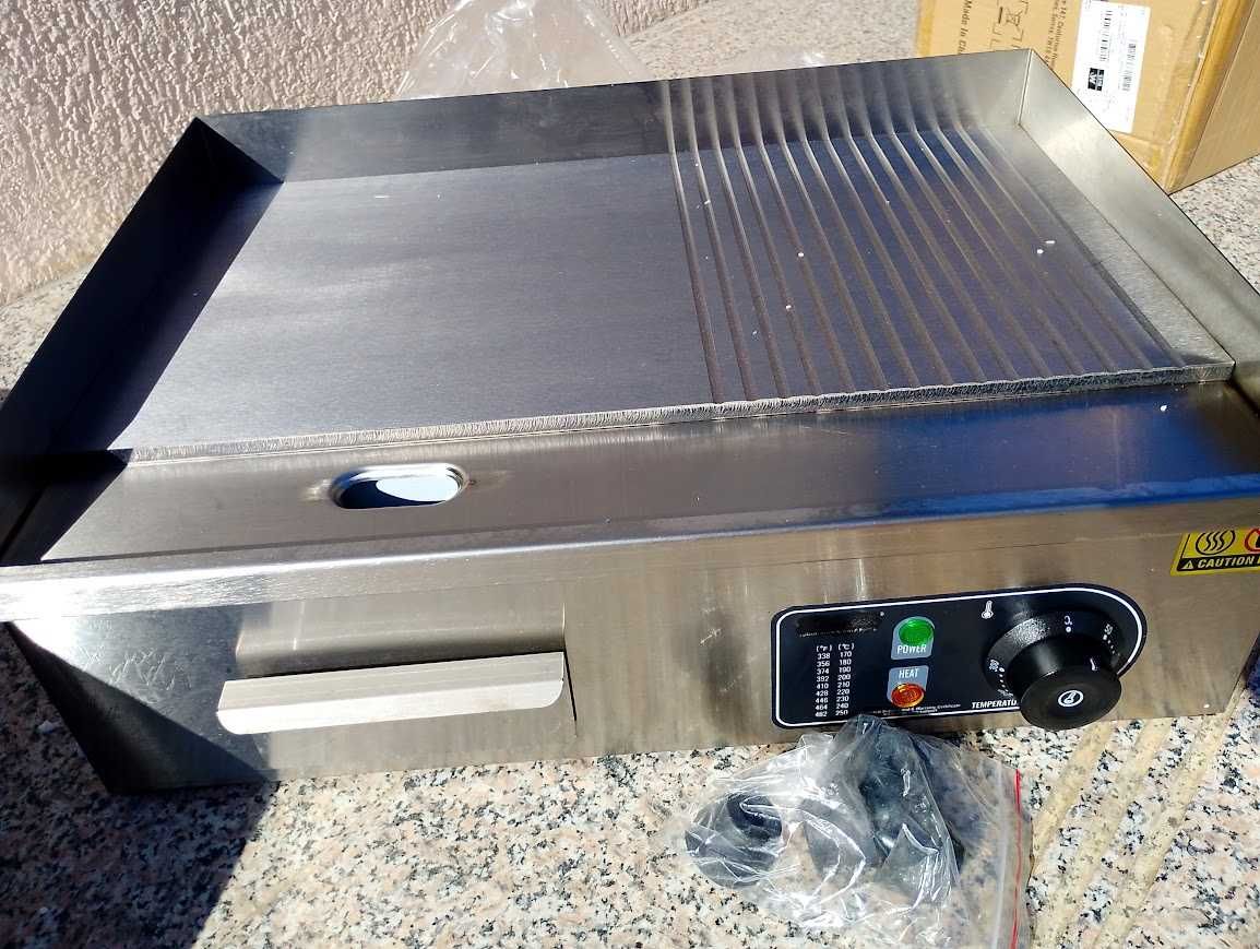 grill gratar plita inox 230v 50x60cm neted striat  3 kw