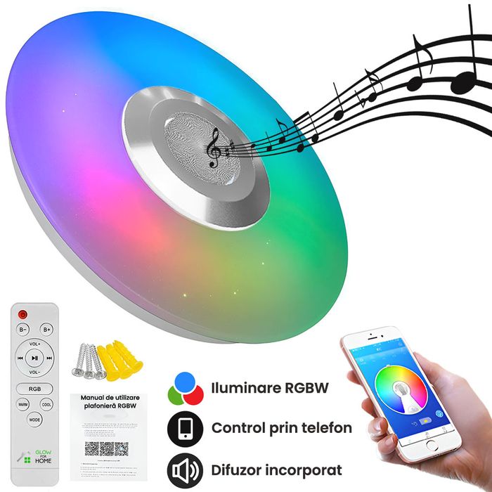Plafoniera LED RGBW Smart, Cu Telecomanda si Aplicatie, Bluetooth