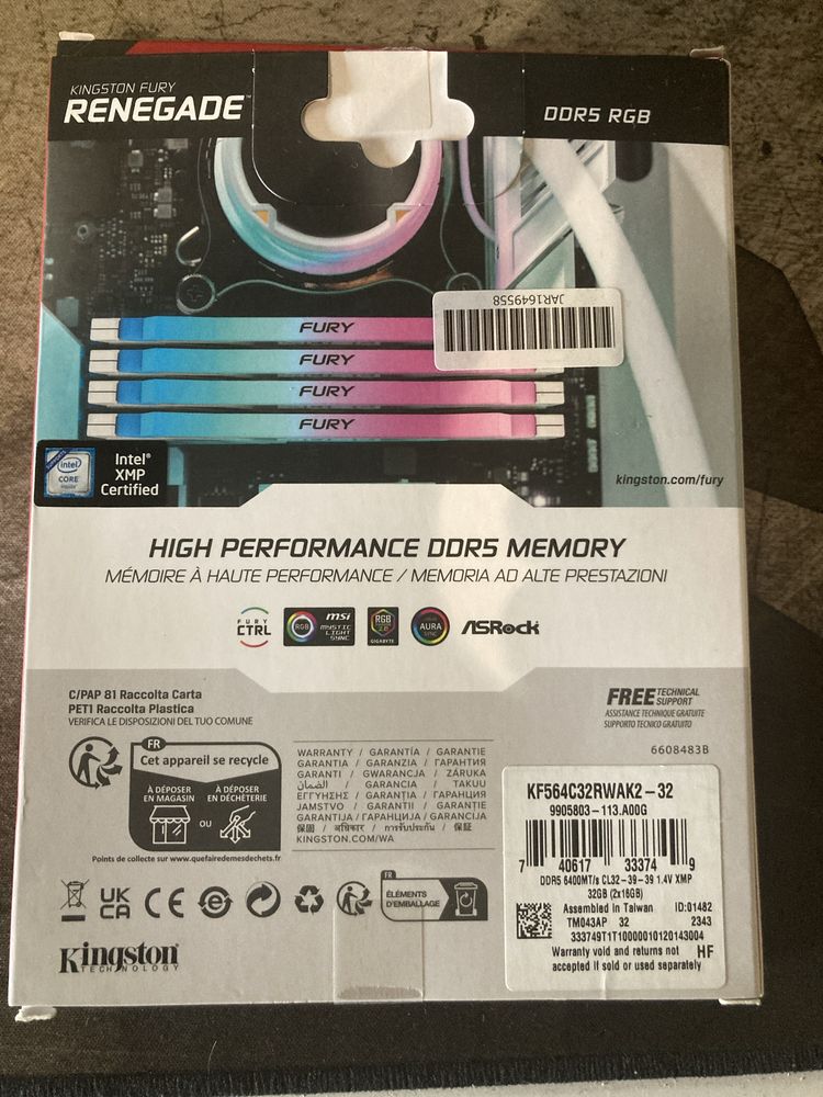 Рам памет / Ram DDR5 2x16 /32/ Kingston Fury Renegade 6400 Intel XMP