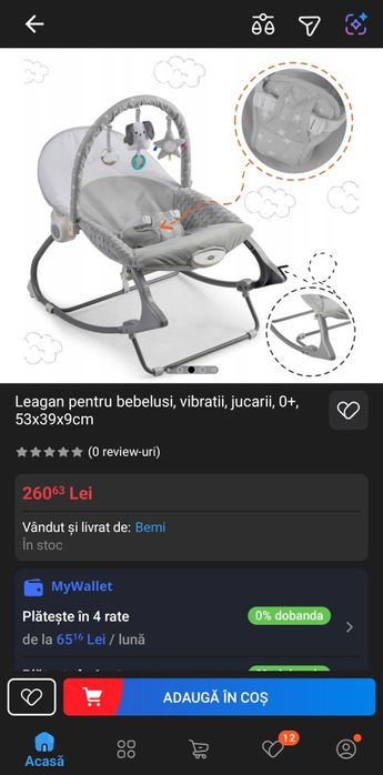 Leagan pentru bebeluși cu vibrații