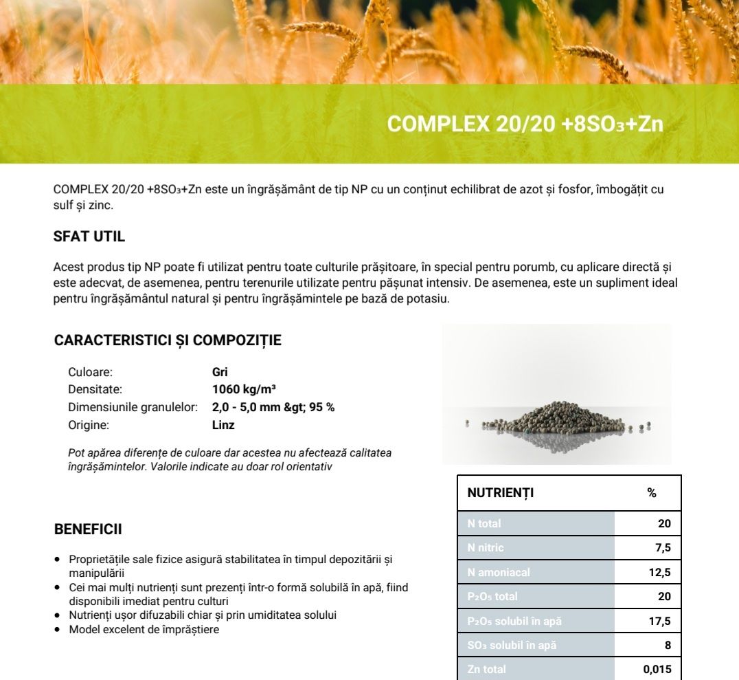 Îngrășământ Complex 20-20-0 AzoMures și LAT Austria