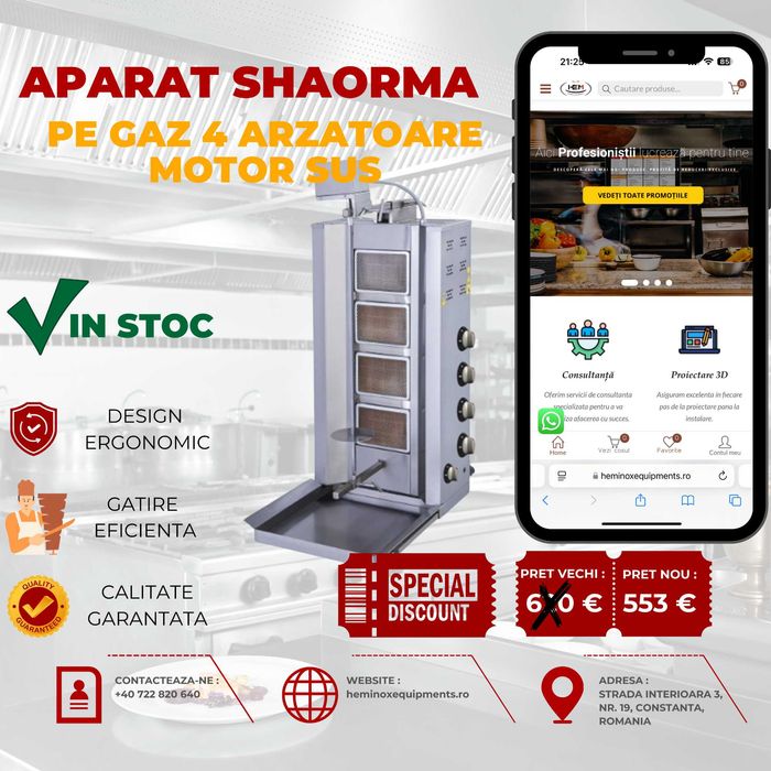 Aparat De Shaorma Inox Cu Motor Sus 3,4,5 Arzatoare IN STOC