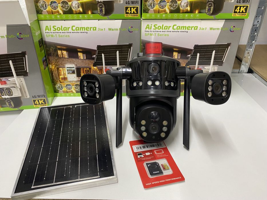 Camera Supraveghere Tripla 4G 16Mp Incarcare Solara + Micro Sd 64gb