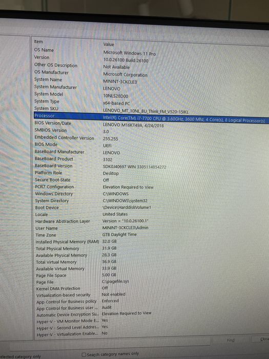 Vand PC Lenovo i7 32GB DDR4