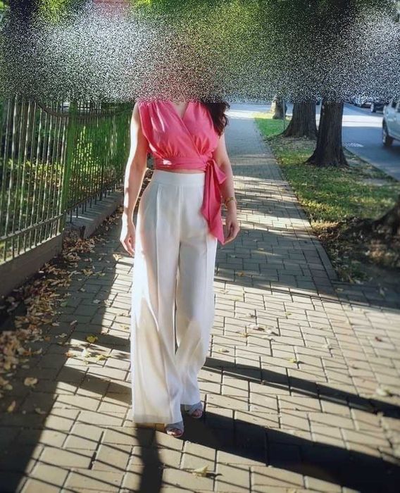 Pantaloni largi cu pense, talie inalta, Zara,  XS