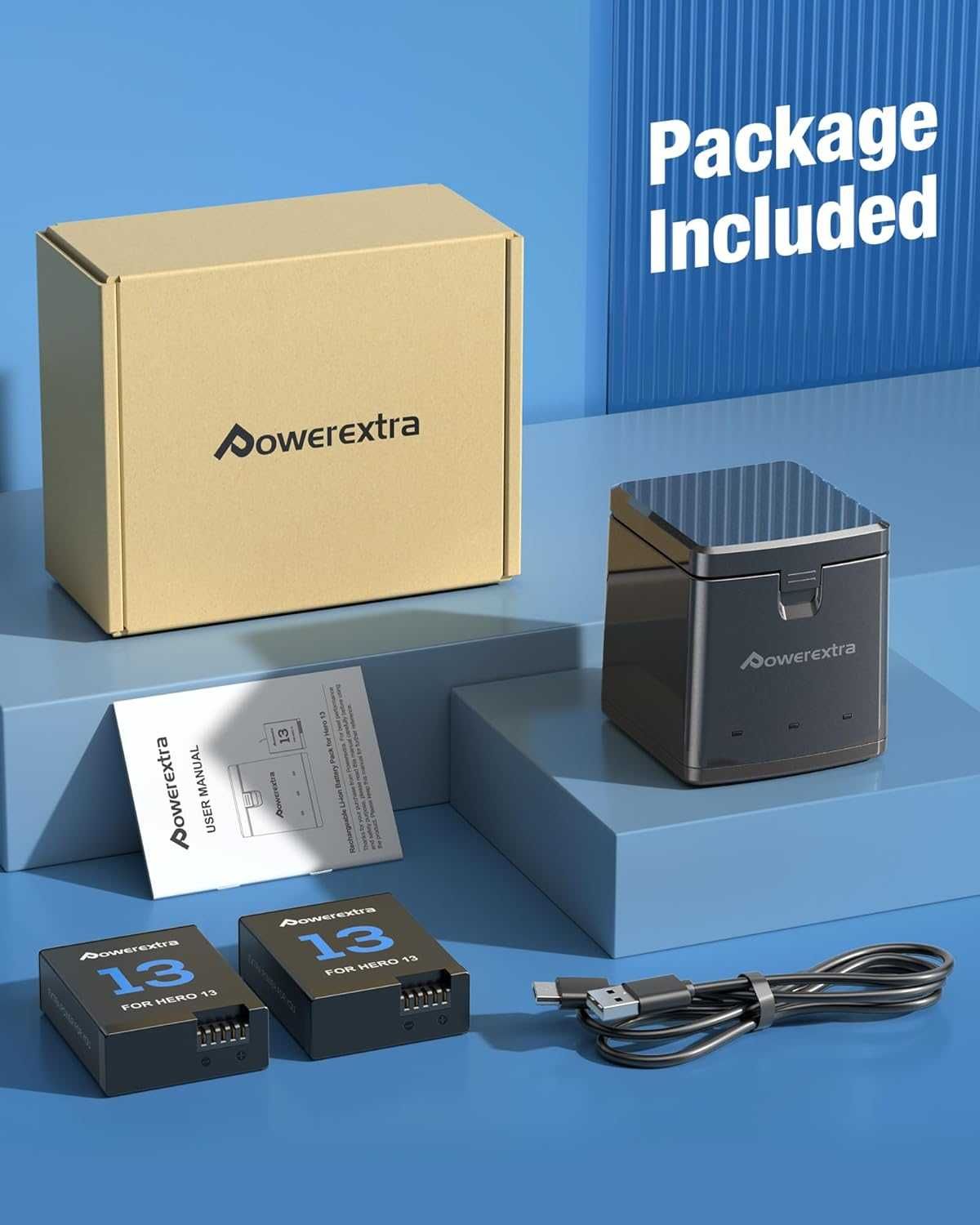 Комплект зареждане на батерии Powerextra Hero 13-2 броя 2100mAh Enduro