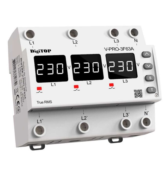 Releul de protectie tensiune trifazat DigiTop V-PRO-3F63A
