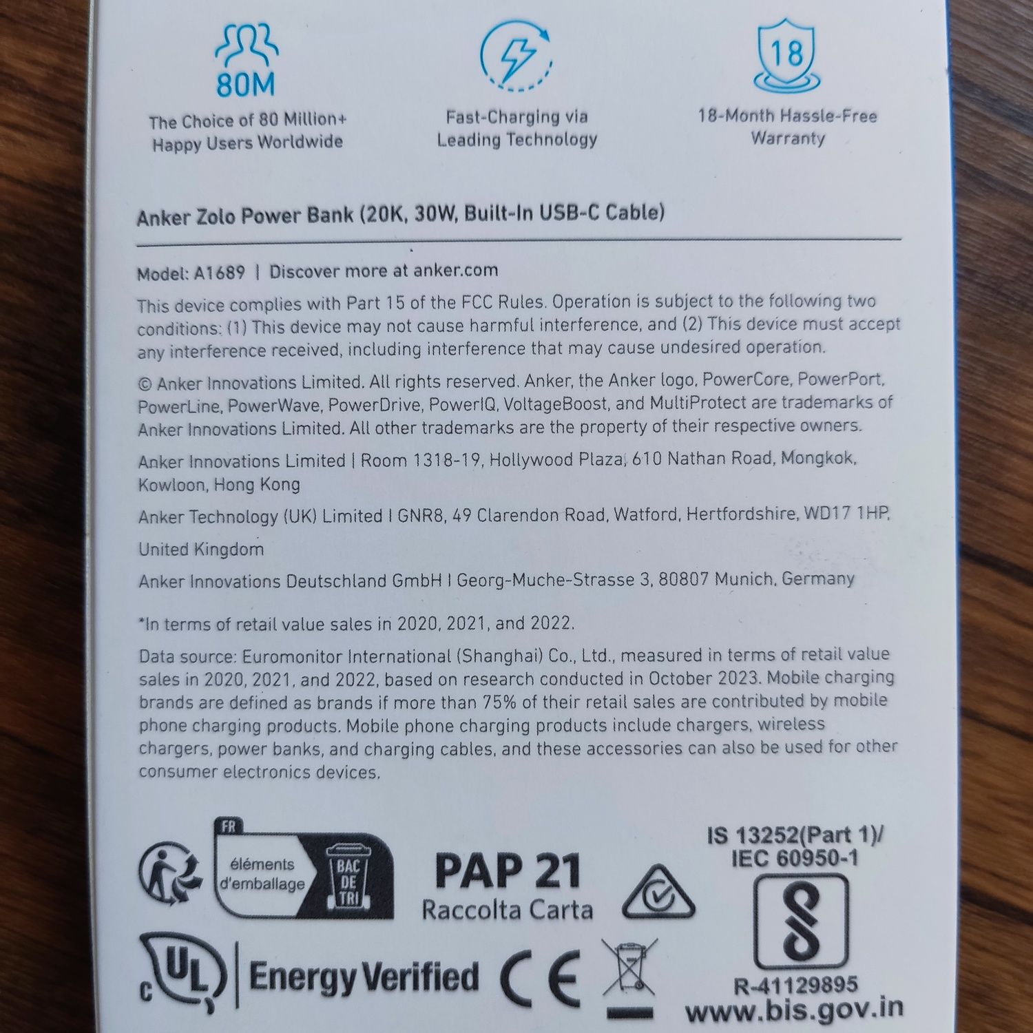 Anker Zolo Power Bank (20K, 30W, built-in USB-C cable) -- RECALLED