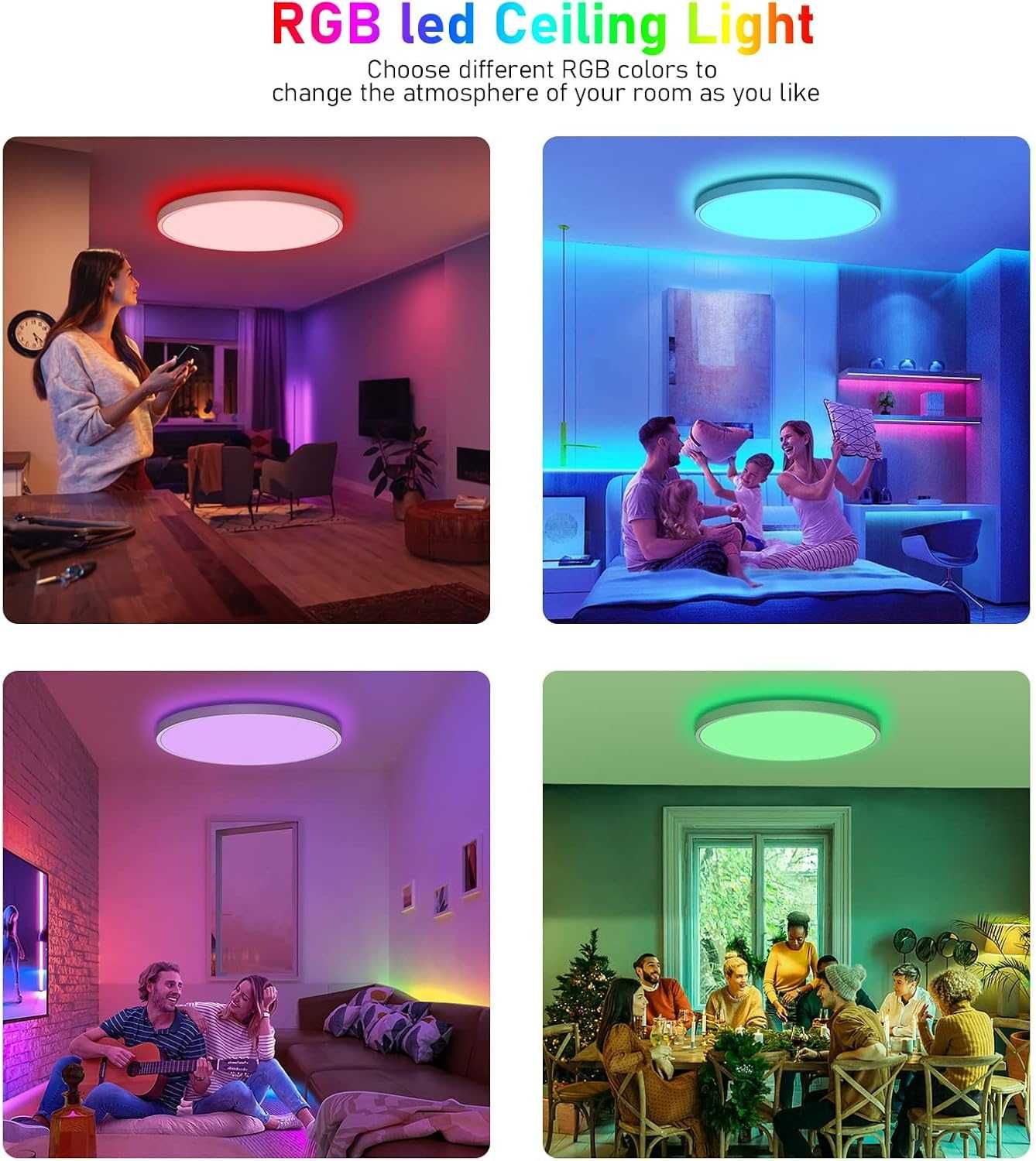 НОВA! Смарт LED таванна лампа, плафон 24W с дистанционно, 30см RGB