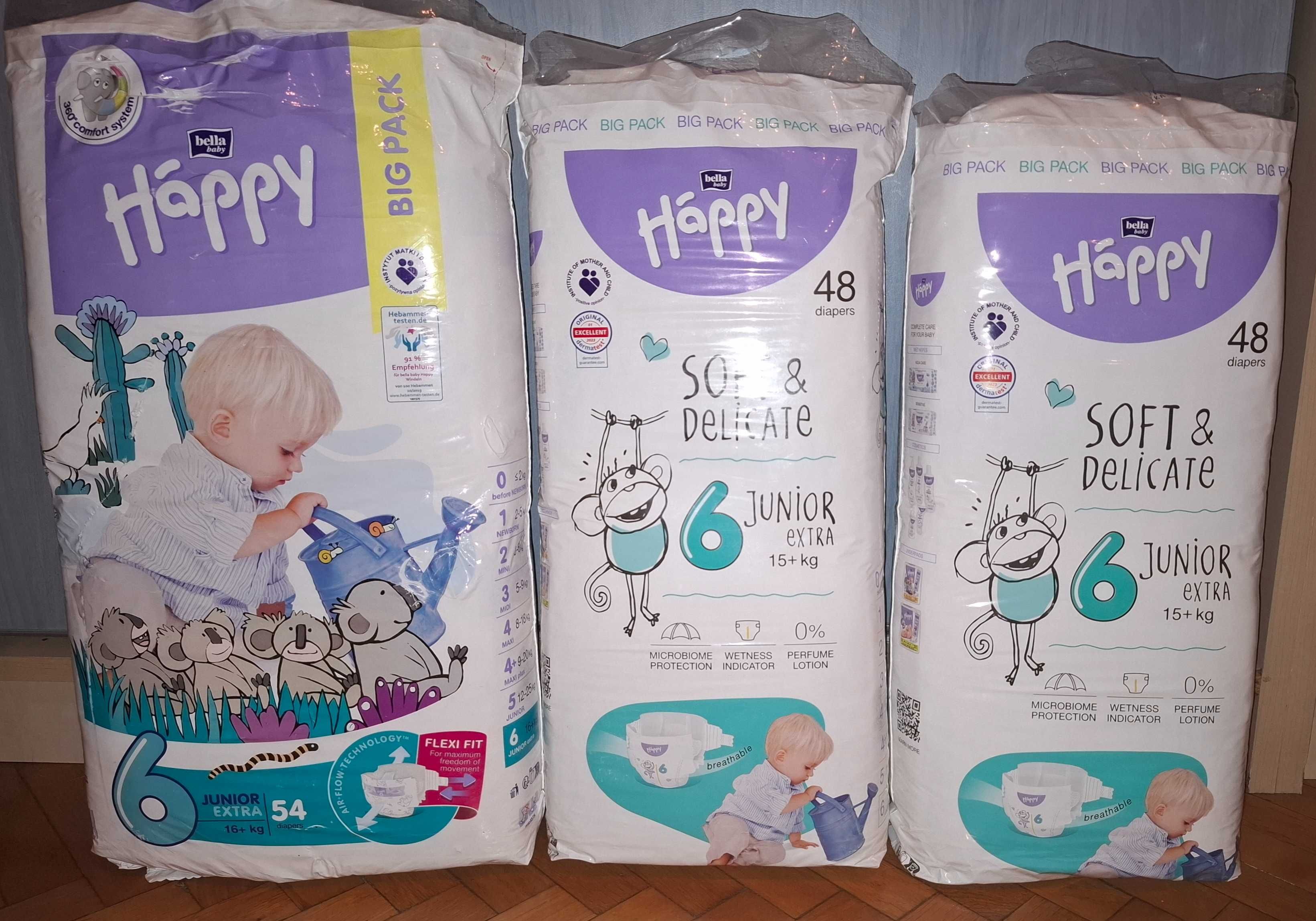 3 baxuri 150buc Scutece pentru bebeluși Happy Bella nr.6 15+kg